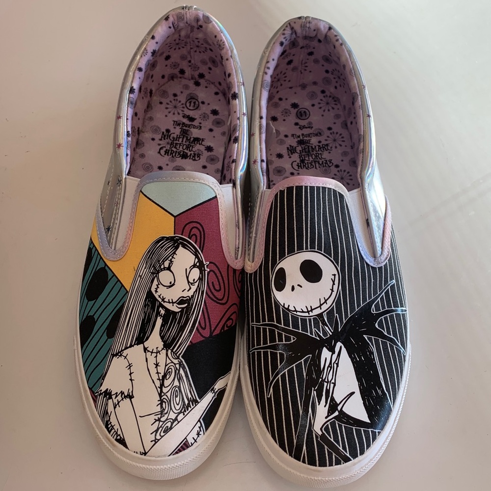 Disney Nightmare Before Christmas Jack & Sally Groudup Painted Slippers Sz 11